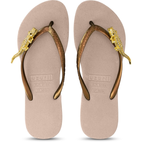 Uzurii Gold crocodile switch zand dames slippers, , maat: