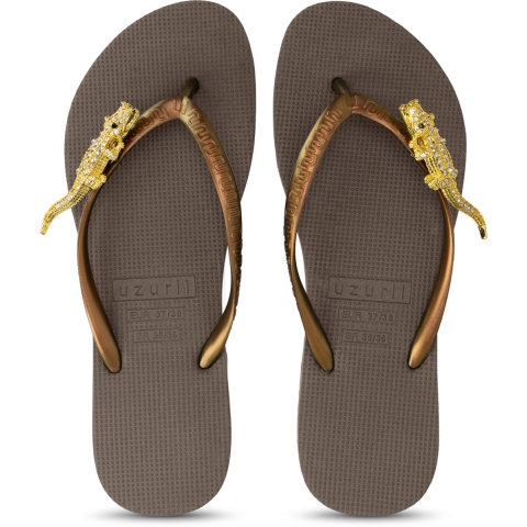 Uzurii Gold crocodile switch koffie dames slippers, , maat: