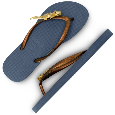 Uzurii Gold crocodile switch marineblauw dames slippers, , maat: