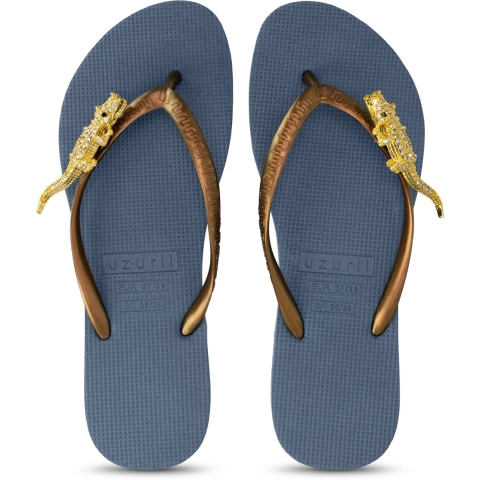 Uzurii Gold crocodile switch marineblauw dames slippers, , maat: