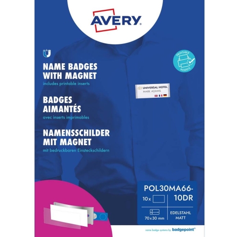 Avery-Zweckform POL30MA66-10DR Naamplaatje (b x h) 70 mm x 30 mm 10 stuk(s)