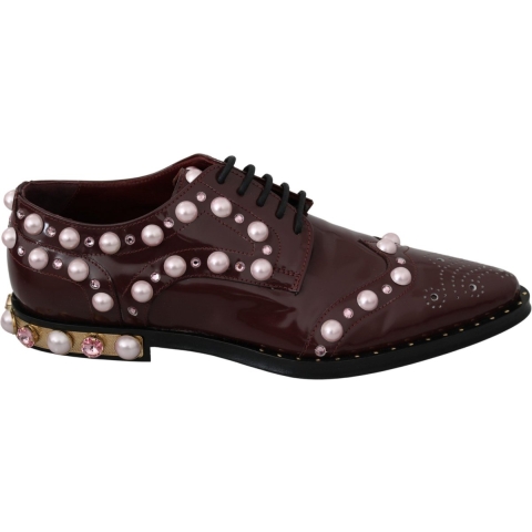 Dolce & Gabbana Dames Bordeaux Leren Kristallen Parels Formele Schoenen