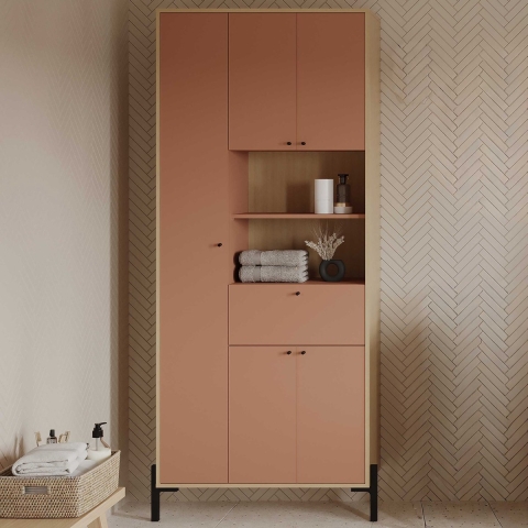 CaliCosy Kolom met 4 deuren en 1 lade met spiegel h201,5 cm elisa