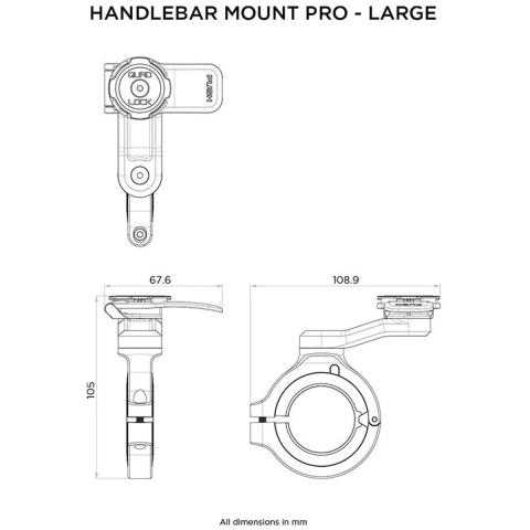 Groot montagesysteem voor stuur Quad Lock Pro Chrome