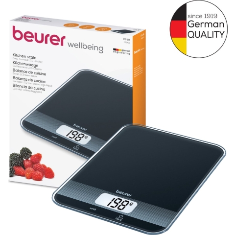Beurer KS 19 Keukenweegschaal Digitaal Weegbereik (max.)=5 kg Zwart 200 x 145 x 17