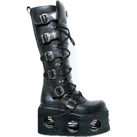 New Rock M-272-S2 Neptuno Metallic Kniehoge Zwarte Leren Gothic Laarzen