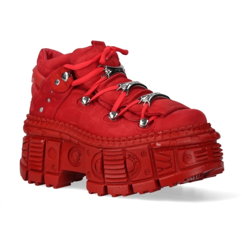 New Rock M-106WALL-C13 Metallic Rode Leren Gothic Enkellaarsjes