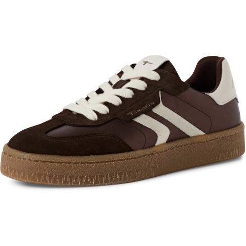 Tamaris Dames Bruin Wit Suède Mode Veterschoenen