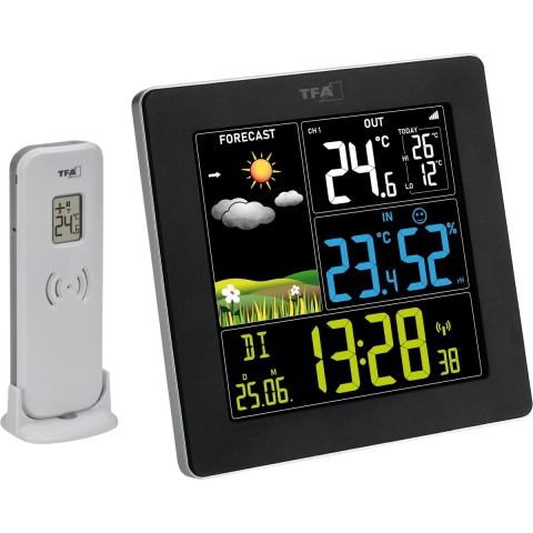 TFA Dostmann Funk-Wetterstation mit Farbdisplay SUN 2 35.1174.01 Draadloos weerstation Verwachting voor 12 tot 24 uur Aantal sensoren max.: 3 stuk(s)