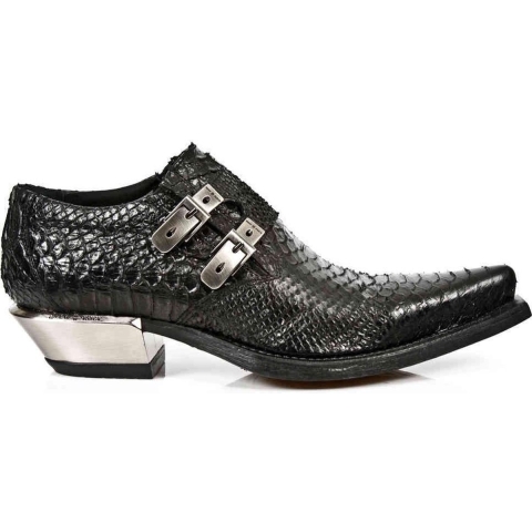 New Rock reliëf Python zwart lederen gesp schoenen-7934-S2