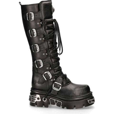 New Rock kniehoge zwart lederen gotische laarzen-272-S1