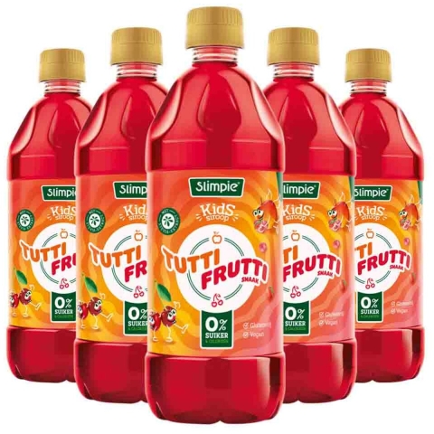 2e halve prijs: 5x Slimpie Siroop Kids Tutti Frutti 580 ml