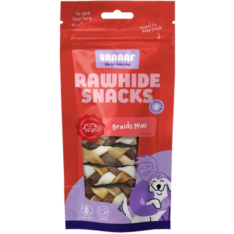 4x Braaaf Hondensnack Twister Vlecht Mini 6 cm 60 gr