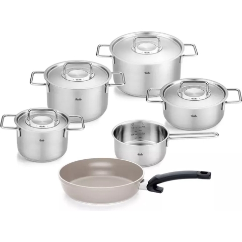 Fissler Pure collection pannenset met steelpan, ceratal koekenpan en rvs deksels, 6-delig