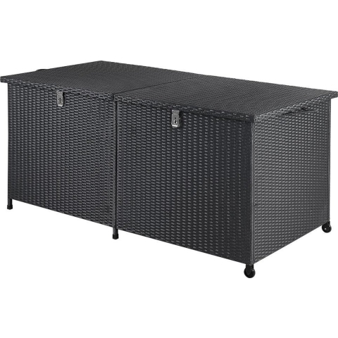 Polyrotan Kussenbox Zwart 150x77x73cm met Wielen