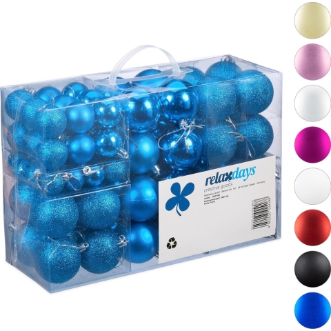 Relaxdays kerstballen - 100x st - intens blauw - 3, 4 en 6 cm - kunststof - mat/glans/glitter -