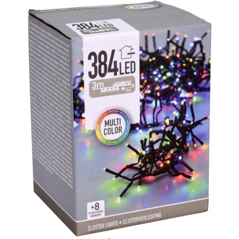 Clusterverlichting - gekleurd - 384 leds - 280 cm - zwart snoer -