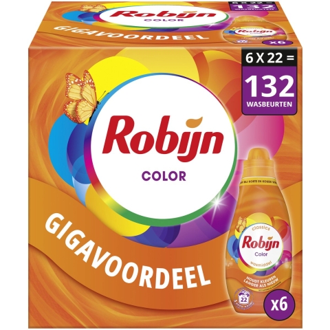 6x Robijn Klein&Krachtig Wasmiddel Color 22 Wasbeurten 665 ml
