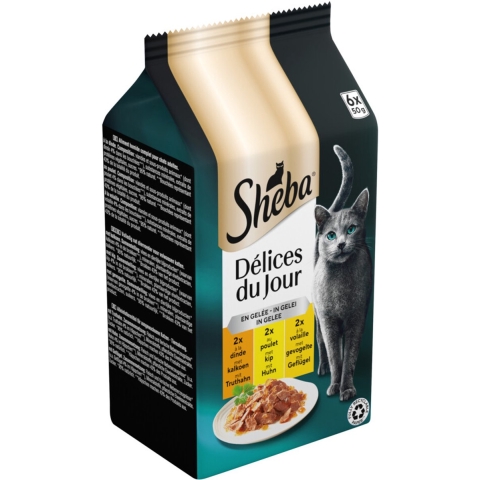 Sheba Délices du Jour met kalkoen, kip en gevogelte in gelei natvoer kat 18 x 50 g