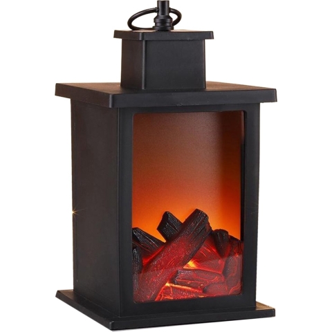 Sfeerhaarden lantaarns met LED verlichting inclusief timer 14 x 14 x 25 cm -