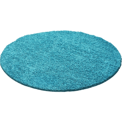 Muratap Basic rond shaggy vloerkleed turquoise hoogpolig- 80 cm rond