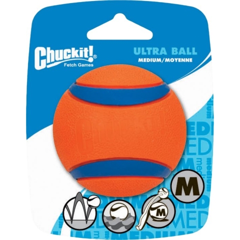 Chuckit! Ultra Ball – Hondenspeelgoed – Hondenbal – Apporteerspeelgoed – Duurzaam rubber - M – Ø 6 cm – Oranje/Blauw - 1 Stuks