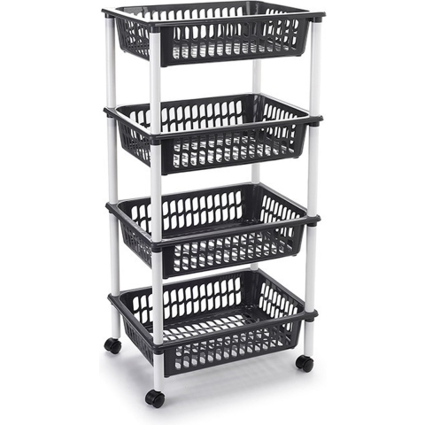 Plasticforte Keukentrolley op wieltjes - 4-laags - antraciet - kunststof - 40x50x85 cm -