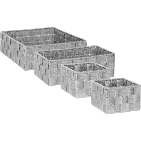 Set van 4x gevlochten opbergmanden - grijs - Kast/badkamer mandjes verschillende formaten -