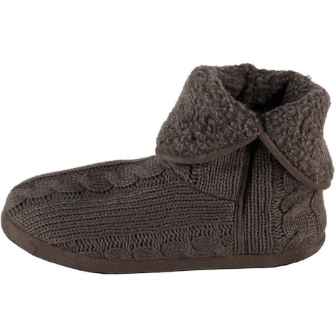 Heren hoge pantoffels/sloffen gebreide kabelprint grijs 43-44 -