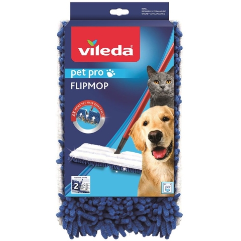 Vileda PetPro Flipmop Vervanging 45x12 cm Blauw/Wit