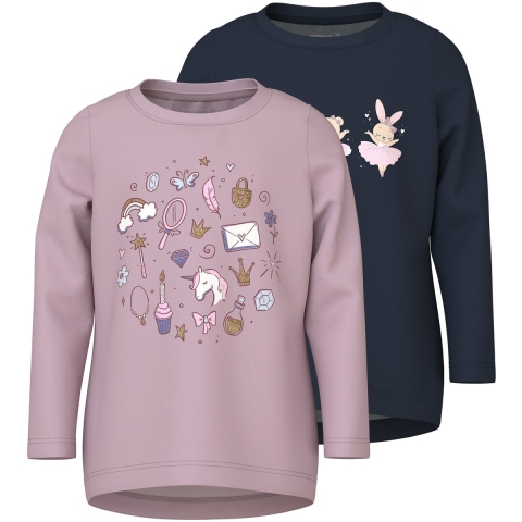 Name It Blouse - 2-pack - NmfVix - Dawn Roze/Navy Blazer - Name It - 5 jaar (110) - Shirts