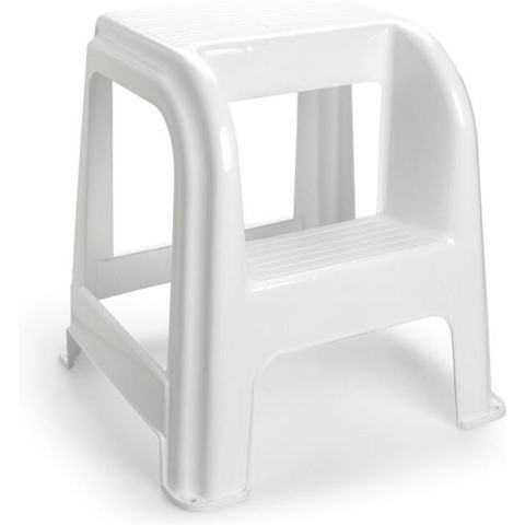 Keukenkrukje/opstapje - met 2 treden - wit - kunststof - 43 x 43 x 46 cm -