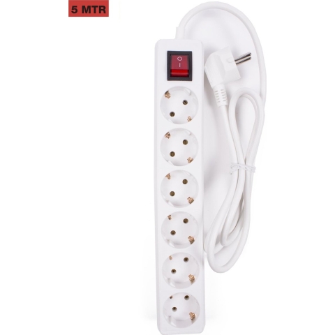 Benson Stekkerdoos - 6-voudig - wit - 5M - randaarde en schakelaar -