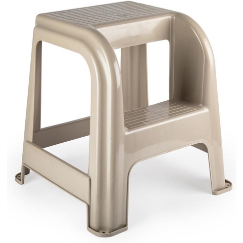 Keukenkrukje/opstapje - met 2 treden - beige - kunststof - 43 x 43 x 46 cm -