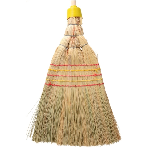 Stro bezem met houten Steel - 142 cm - binnen bezem - veel haren -