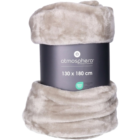 Atmosphera Plaid deken - lichtgrijs - polyester - 130 x 180 cm - Bankdeken - Fleece plaid -