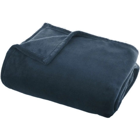 Atmosphera Plaid deken - denim blauw - polyester - 130 x 180 cm - Bankdeken - Fleece plaid -