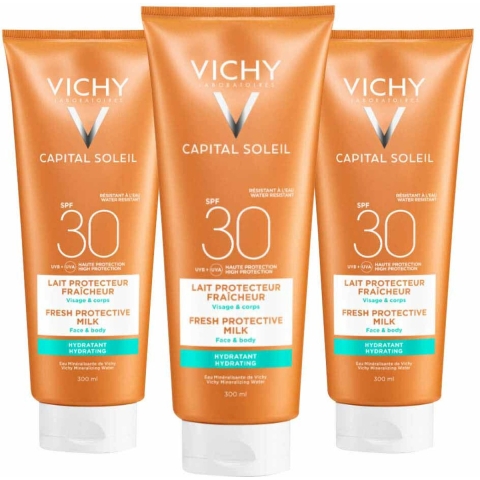 3x Vichy Capital Soleil Beach Protect Hydraterende Zonnebrand Melk SPF30 300 ml
