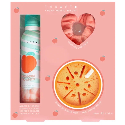 Inuwet Cadeauset - Badschuim/Spons/Scrunchie - Peach - Inuwet - OneSize - Verzorgingsproducten