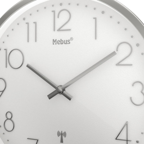 Mebus 19776 Wandklok Zendergestuurd 25 cm x 4 cm Zilver Slepend uurwerk (geluidsloos)