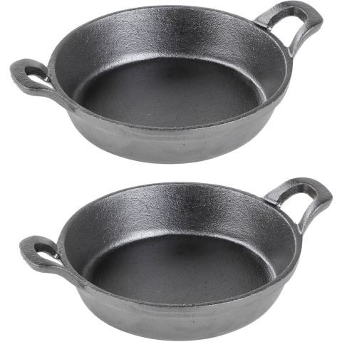 HI mini serveerpannetje - 6x - gietijzer - met handvatten - D16 cm - voor hapjes -