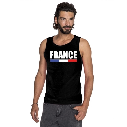 Zwart Frankrijk supporter singlet shirt/ tanktop heren L -