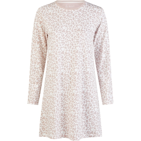 By Louise Dames nachthemd lange mouw katoen wit/roze dierenprint