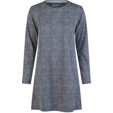 By Louise Dames nachthemd lange mouw katoen donker/wit gestipt
