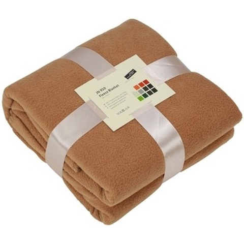 Fleece bankdeken/plaid - camel bruin - 130 x 170 cm - 240 grams - pluisvrij - wasbaar -