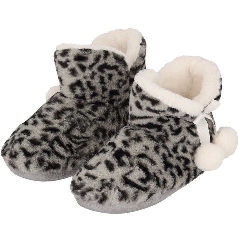 Pantoffels/sloffen luipaard print - dames - lichtgrijs - maat 40-41 - dieren sloffen - hoog 41/42 -