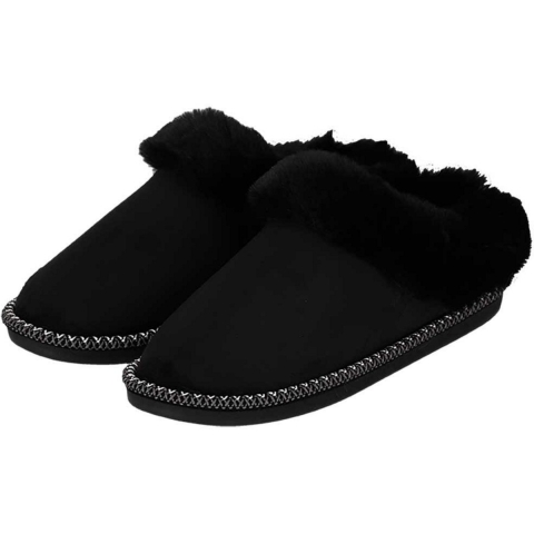 Apollo teddy sloffen - dames - zwart - instappers - teddystof - pantoffels - laag 39-40 -