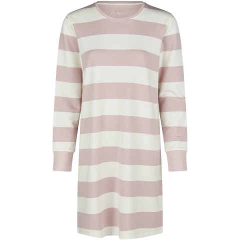 By Louise Dames lounge nachthemd lange mouw sweatstof roze/wit gestreept