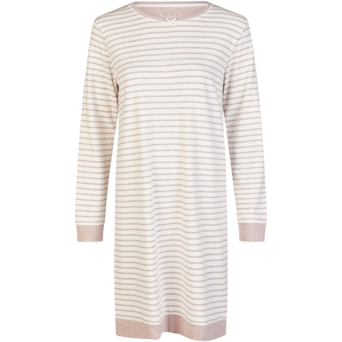 By Louise Dames nachthemd interlock lange mouw wit/roze gestreept