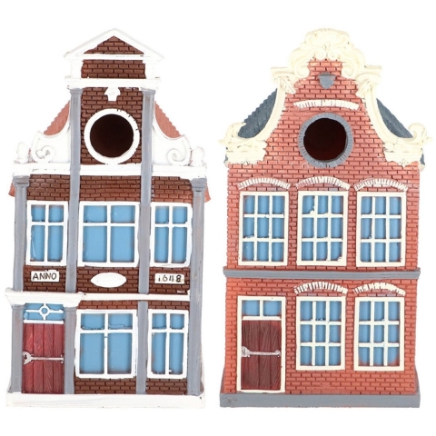 Set Vogelhuisjes - grachtenpand - 14 x 17 x 25 cm - klokgevel en halsgevel - nestkastje -